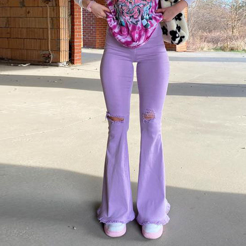 Melanie – Flare Damesjeans met Franjes en Scheuren