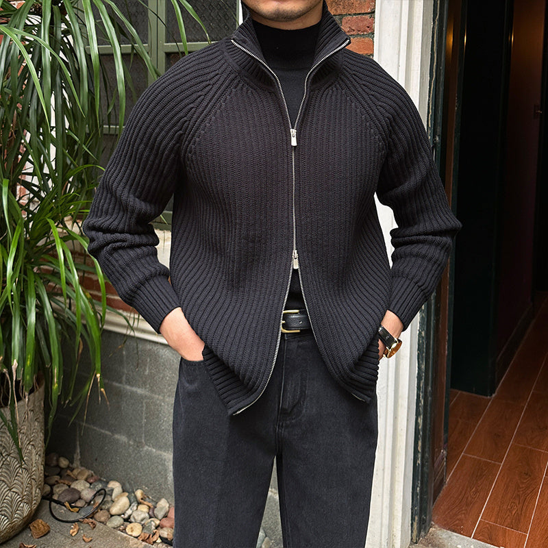 Adam – Klassieke Retro Slim Fit Cardigan met Opstaande Kraag