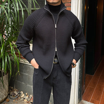 Adam – Klassieke Retro Slim Fit Cardigan met Opstaande Kraag