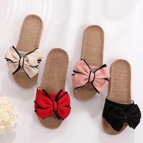 Julie – Zomerslipper met Strik en Platte Linnen