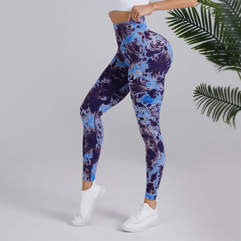 Linda – Hoog getailleerde naadloze yogabroek met batikprint voor dames