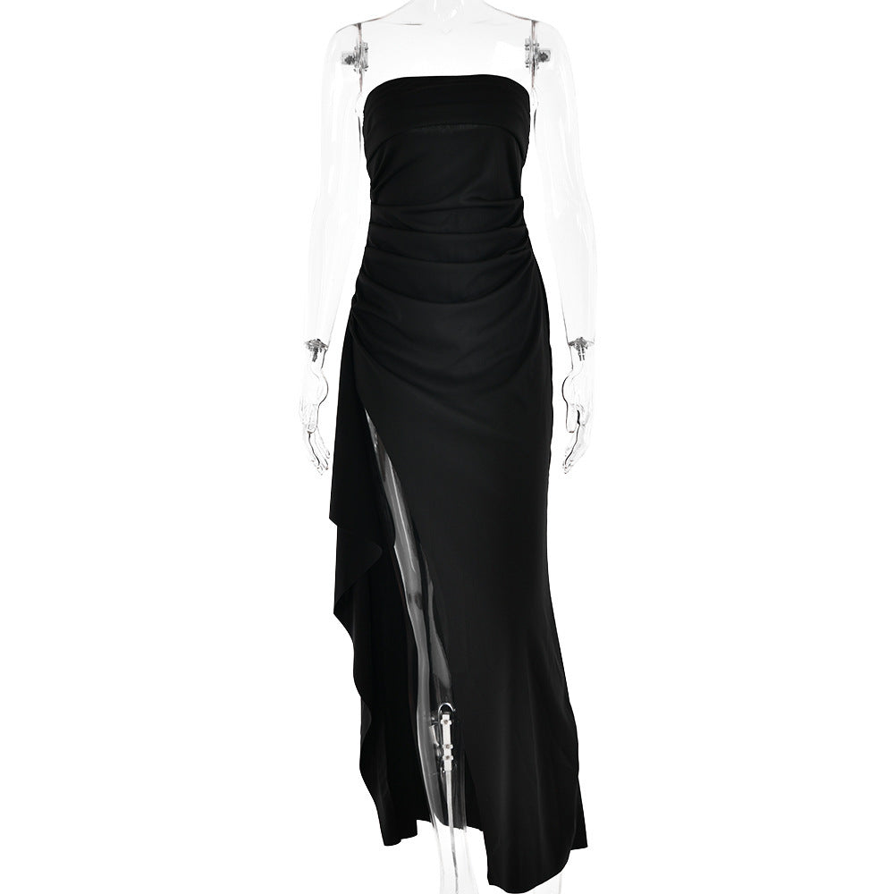 Anne – Strapless Langjurk met Split en Plissé voor Dames