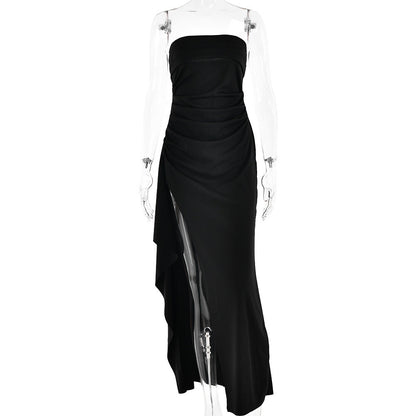 Anne – Strapless Langjurk met Split en Plissé voor Dames