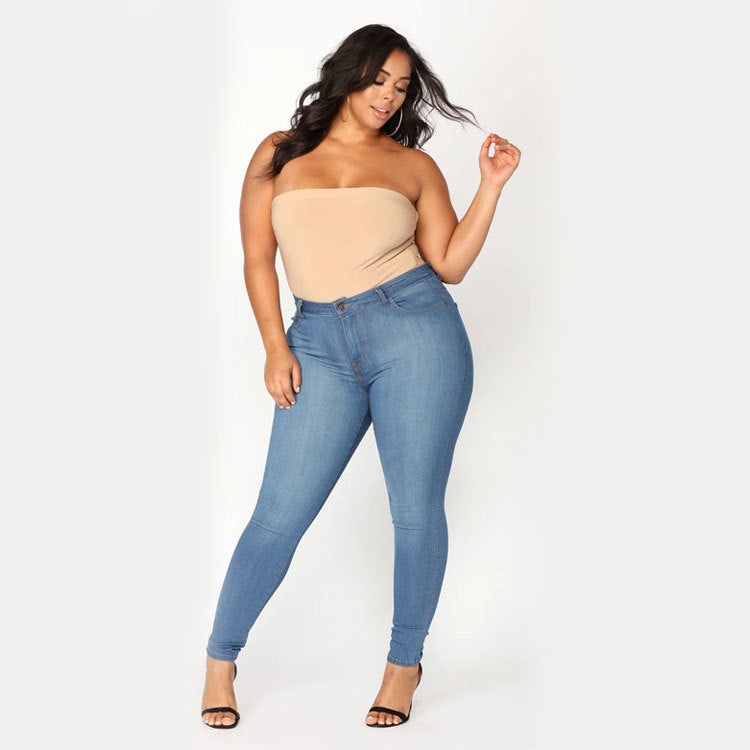 Hayley – Hoogwaardige elastische denim potloodbroek in grote maten