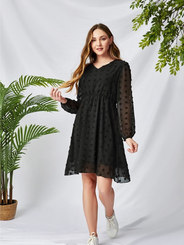 Abigail – Vloeiende Chiffon Lange Mouwen V-Hals Zoete Tuniekjurk