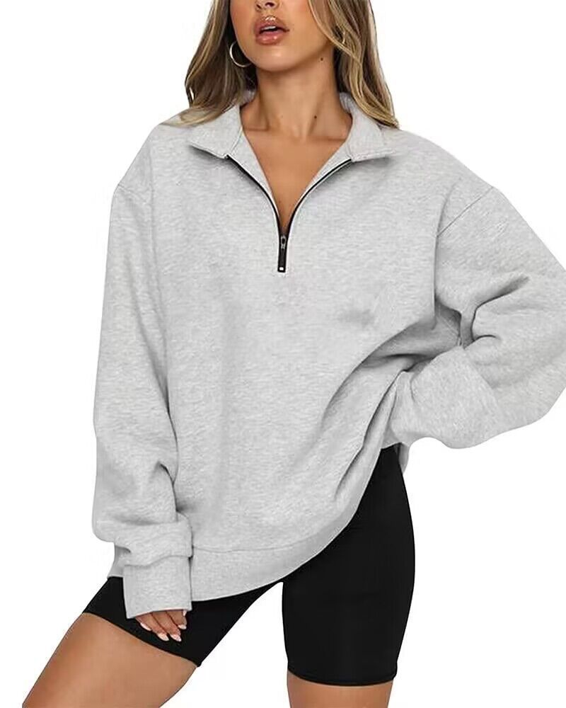 Megan – Losse Casual Sweatshirts met Rits en Omgeslagen Kraag