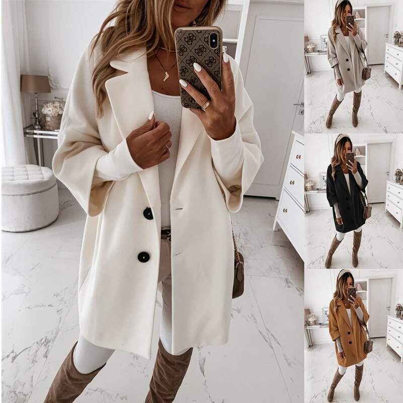 Alison – Elegante Lange Damesmantel van Wolmix