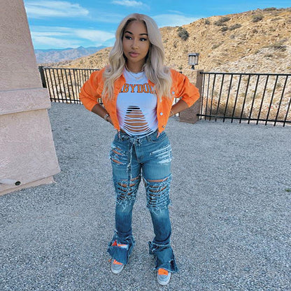 Angela – Casual Dames Kortjack uit Denim