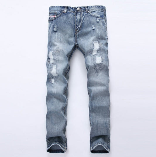 Neville – Slim Fit Heren Jeans met Scheuren in Lichtblauw