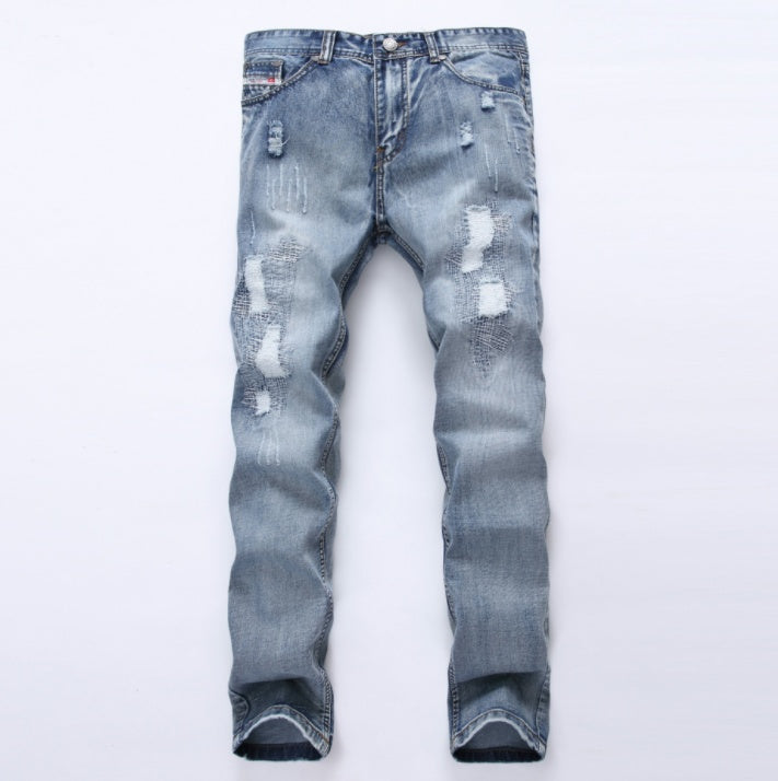 Neville – Slim Fit Heren Jeans met Scheuren in Lichtblauw