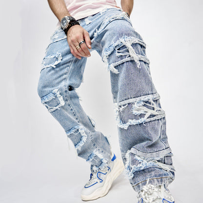 Gary – Modieuze Heren-Hip-Hop-Jeans met Patchwork en Rechte Snit