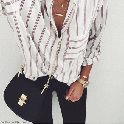 Rachael – Damesblouse met losse strepen en lange mouwen