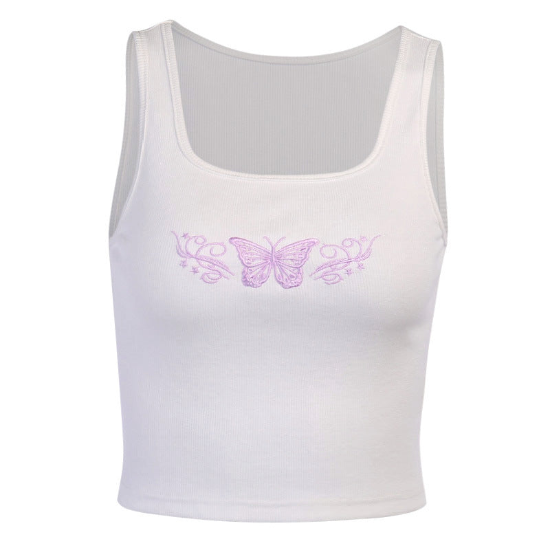 Grace – Sexy Tanktop met Geborduurde Vlinder