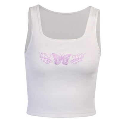 Grace – Sexy Tanktop met Geborduurde Vlinder