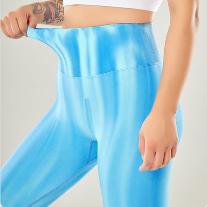 Adele – Nahtloze Hooggetailleerde Fitness Yoga Broeken met Aurora Tie-Dye Print voor Dames