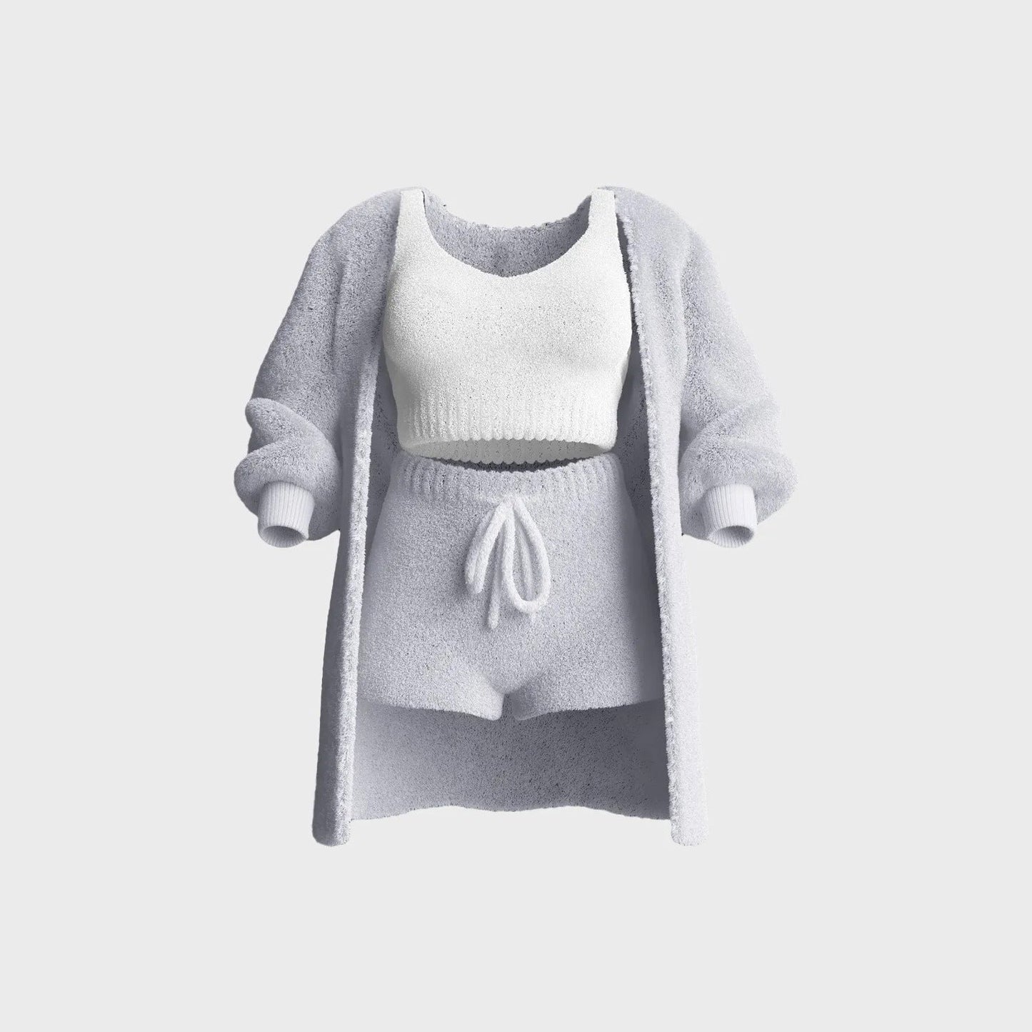 Jane – Drieledig Fluffy Set met Spaghettibandjes Top en Shorts
