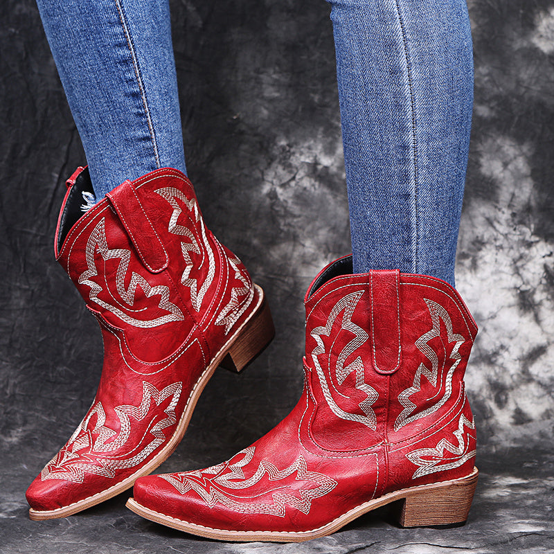 Sophie – Cowgirl-laarzen met borduurwerk en sleehak