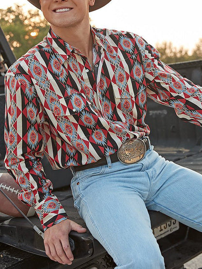 Ryan – Casual Herenoverhemd met Retro-Print en Lange Mouwen