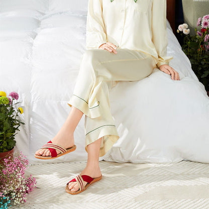 Rebecca – Kreuzförmige Leinen-Hausschuhe