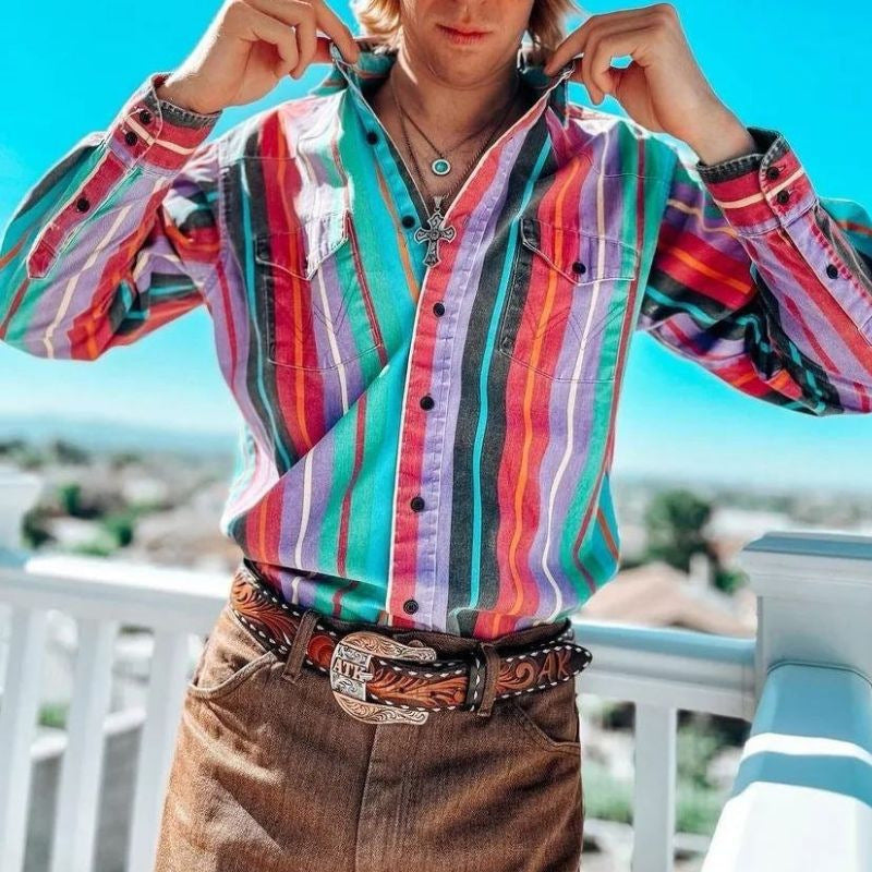 Ryan – Casual Herenoverhemd met Retro-Print en Lange Mouwen