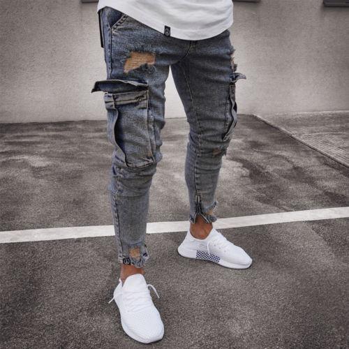 Duncan – Cargo-Jeans van Denim met Gaten voor Heren