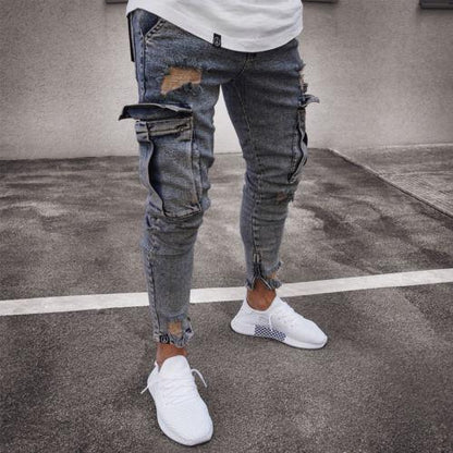 Duncan – Cargo-Jeans van Denim met Gaten voor Heren
