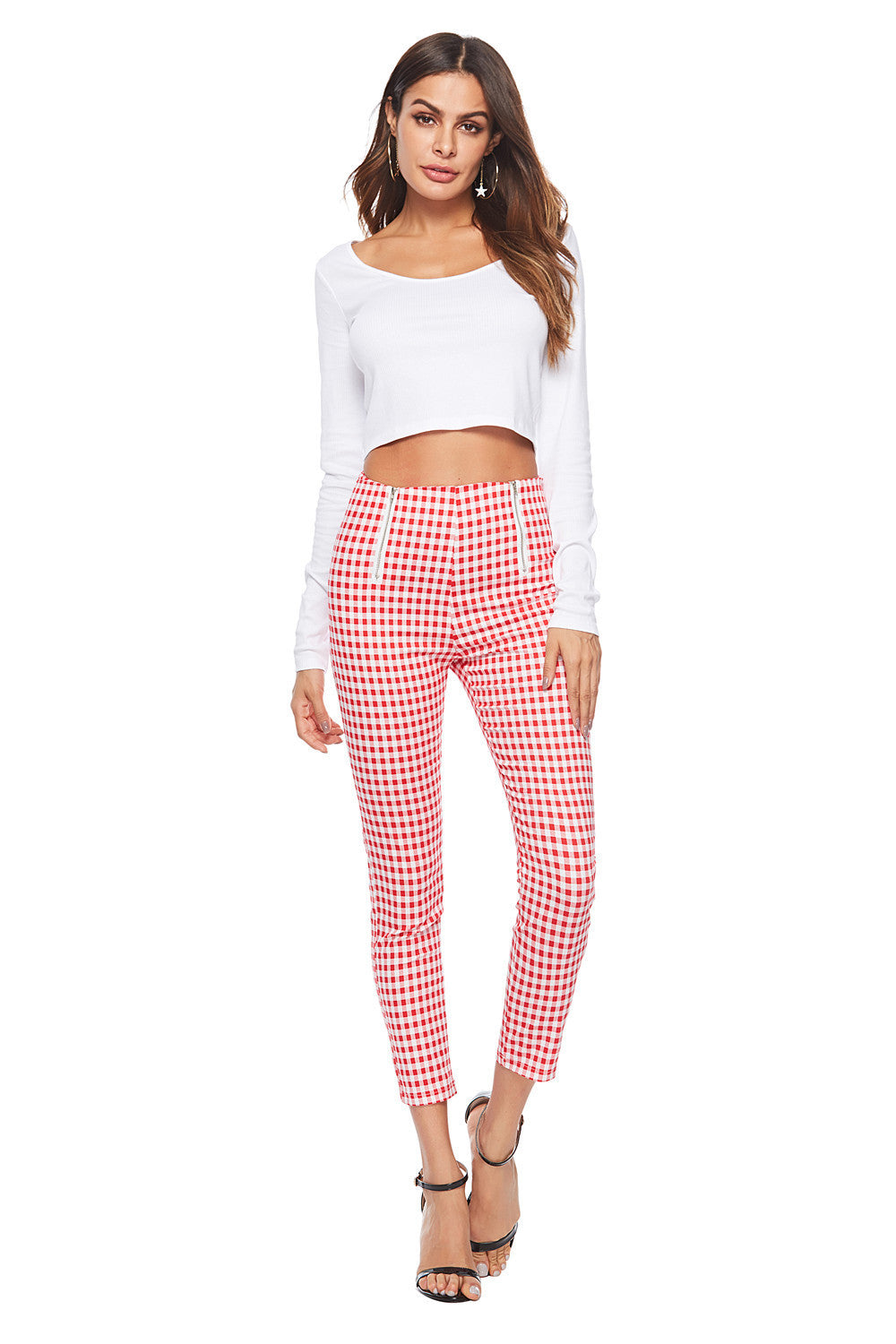Deborah – Slimming Broek met Zwart-Wit Ruitpatroon