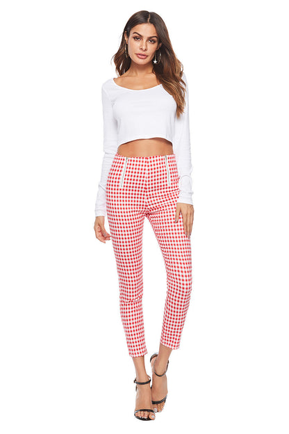 Deborah – Slimming Broek met Zwart-Wit Ruitpatroon