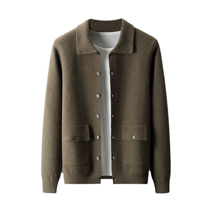 Elizabeth – Dikke Dames Cardigan van Wol met Polokraag in Effen Kleuren voor Herfst en Winter