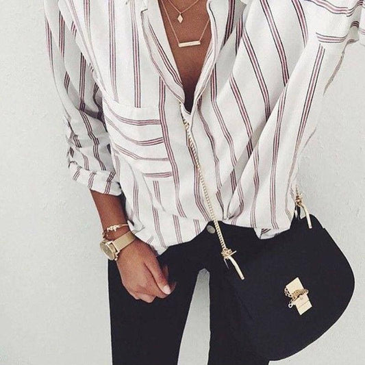 Rachael – Damesblouse met losse strepen en lange mouwen