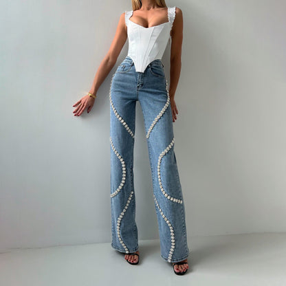 Phoebe – Rechte Damesjeans met Strass-Design