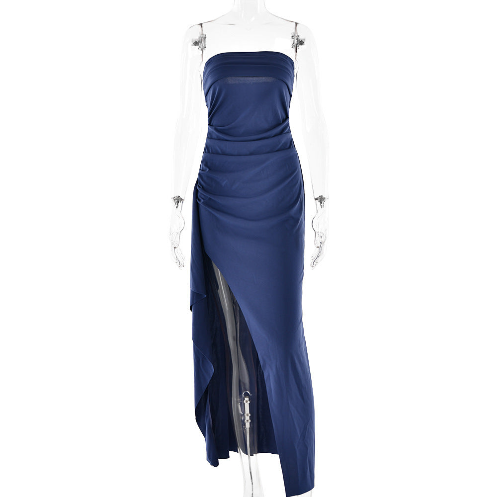 Anne – Strapless Langjurk met Split en Plissé voor Dames