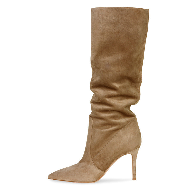 Mary – Modieuze Stilettohakken van Premium Vegan Suède in Bruin