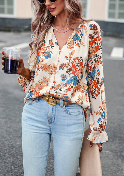 Fiona – Elegante Damesblouse met Bloemenprint en V-Hals