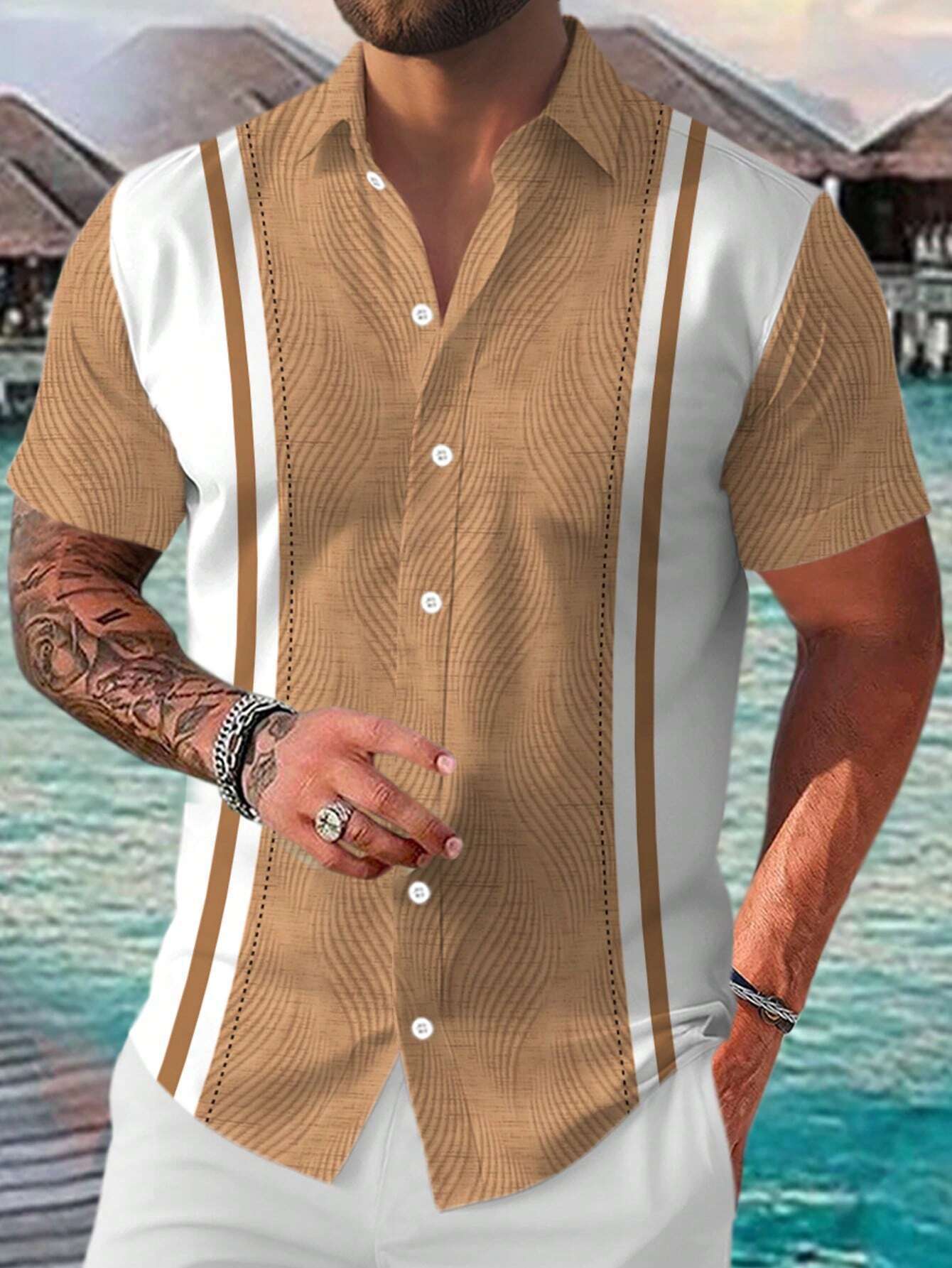 Steve – Casual Geometrisch Kortemouwen Shirt voor Heren
