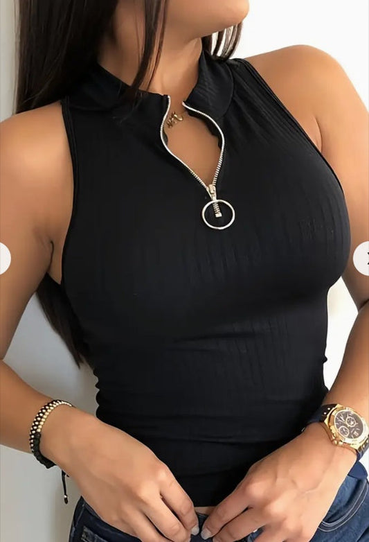 Megan – Levendig, effen, ritssluiting Tanktop – Mouwloos, ademend, comfortabel en veelzijdig voor lente en zomer