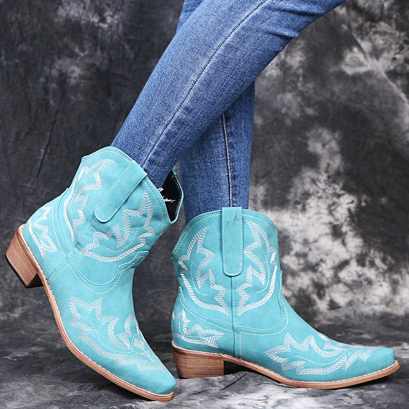 Sophie – Cowgirl-laarzen met borduurwerk en sleehak