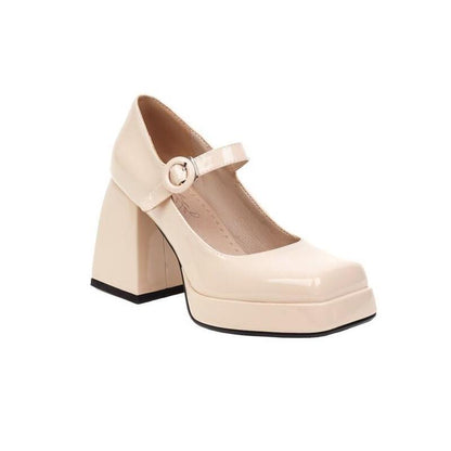 Leanne – Retro Lolita Dikke High Heels van Premium Vegan Leder