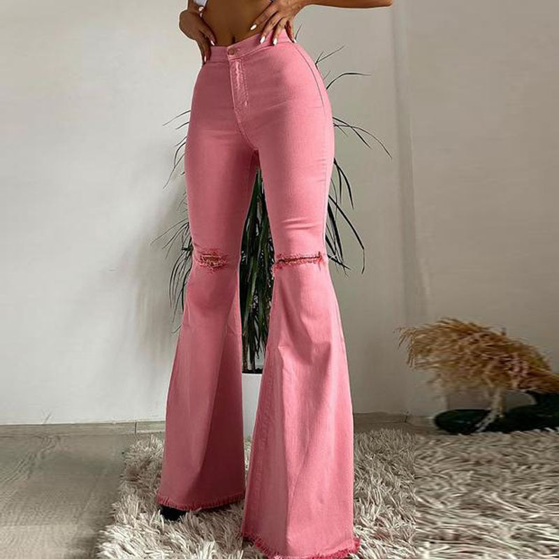Melanie – Flare Damesjeans met Franjes en Scheuren