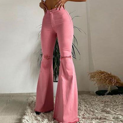 Melanie – Flare Damesjeans met Franjes en Scheuren