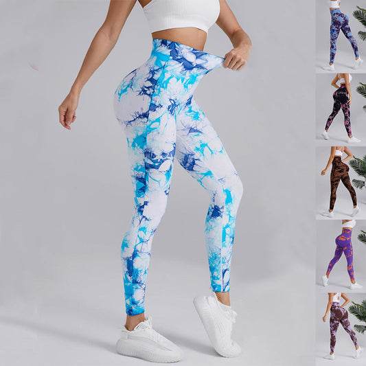 Linda – Hoog getailleerde naadloze yogabroek met batikprint voor dames