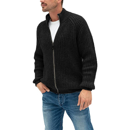 Tim – Pullover Cardigan met Rits en Opstaande Kraag in Effen Kleur