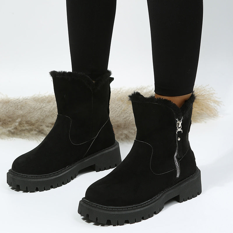 Alison – Dikke Pluche Sneeuwlaarzen van Premium Vegan Suede met Antislipzool