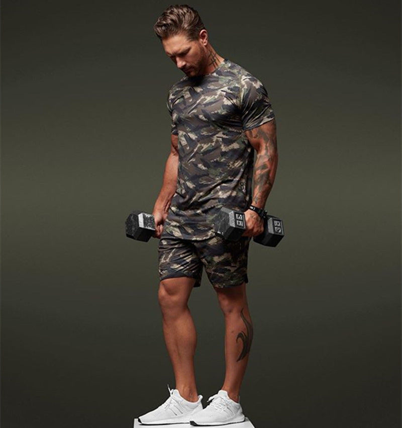 Jamie – Tweedelig Heren Korte Mouw Fitness Camouflage Sportset