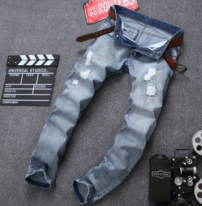 Neville – Slim Fit Heren Jeans met Scheuren in Lichtblauw