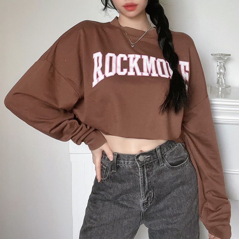 Faith – Harajuku Bruin Kort Sweatshirt met Letters