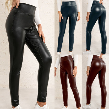 Brenda – Hoog getailleerde Stretch Slim Skinny Broek van vegan leer