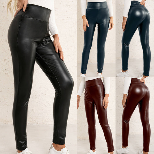 Brenda – Hoog getailleerde Stretch Slim Skinny Broek van vegan leer