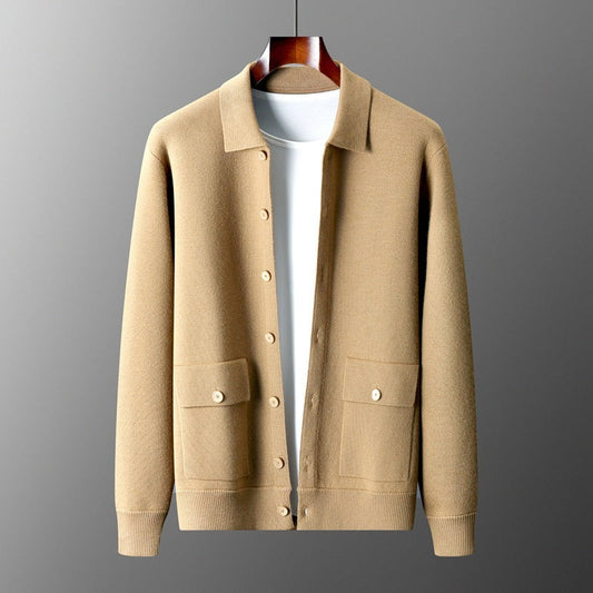 Elizabeth – Dikke Dames Cardigan van Wol met Polokraag in Effen Kleuren voor Herfst en Winter