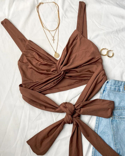 Natasha – V-hals Tanktop met Elastisch Kant